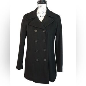 J. Crew Black Double Breasted Wool Pea Coat, Size SP